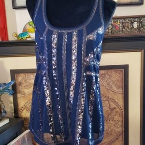 Express Beautiful Blue tank with sequins sz Sm